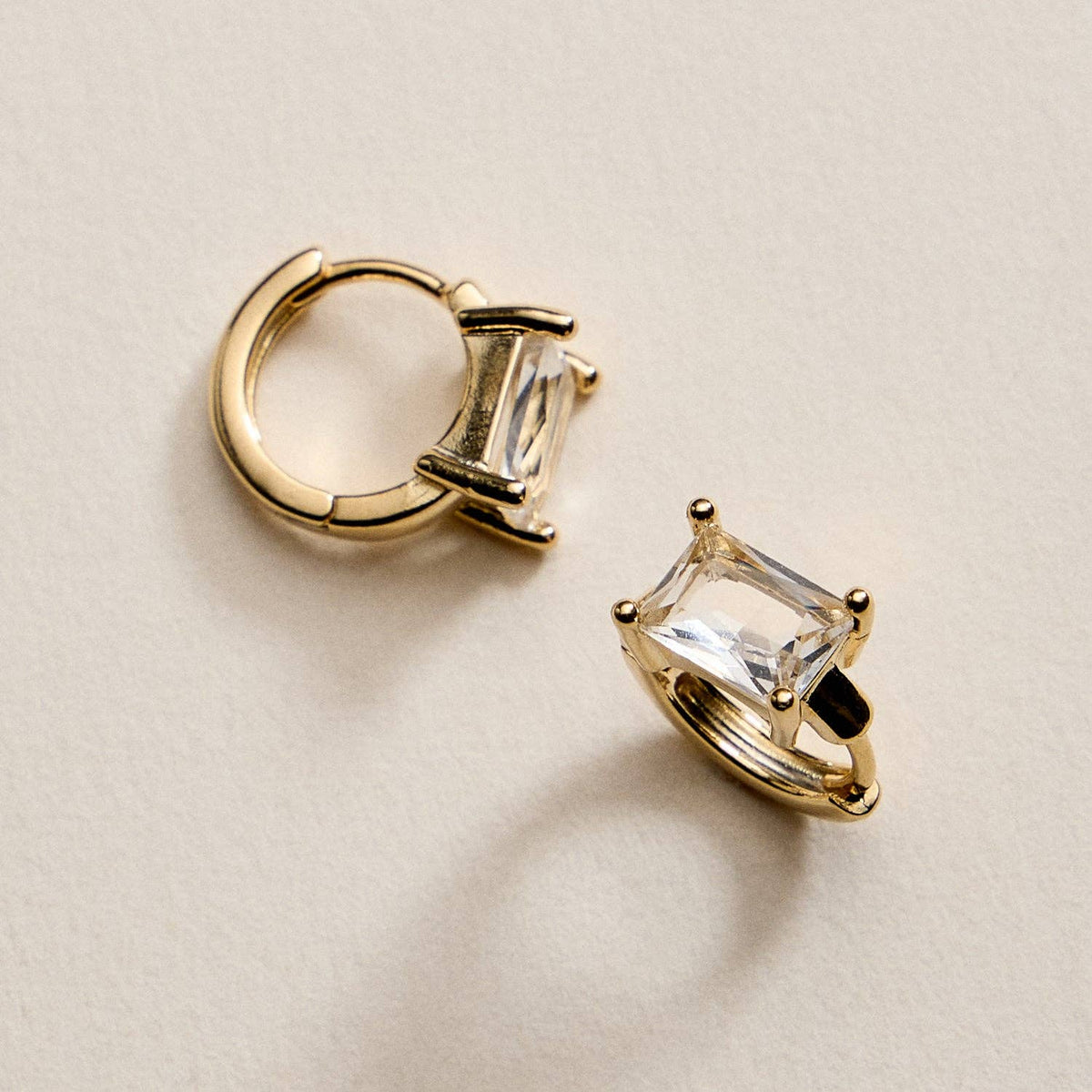 Gold Filled Hoop Earrings with Rectangle Crystal