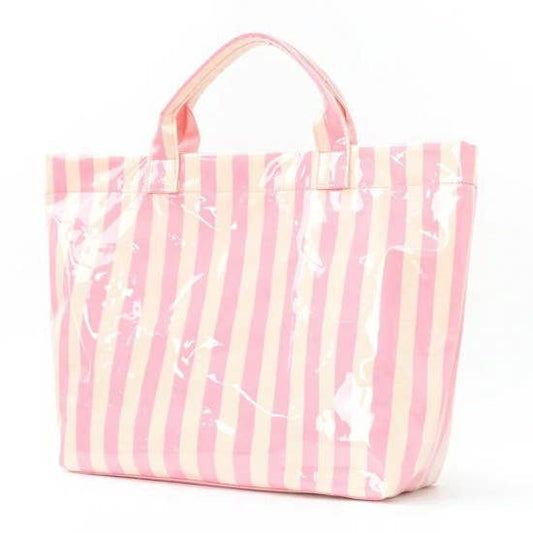 Large Striped Vinyl Tote Bags | 40P595: PINK YELLOW