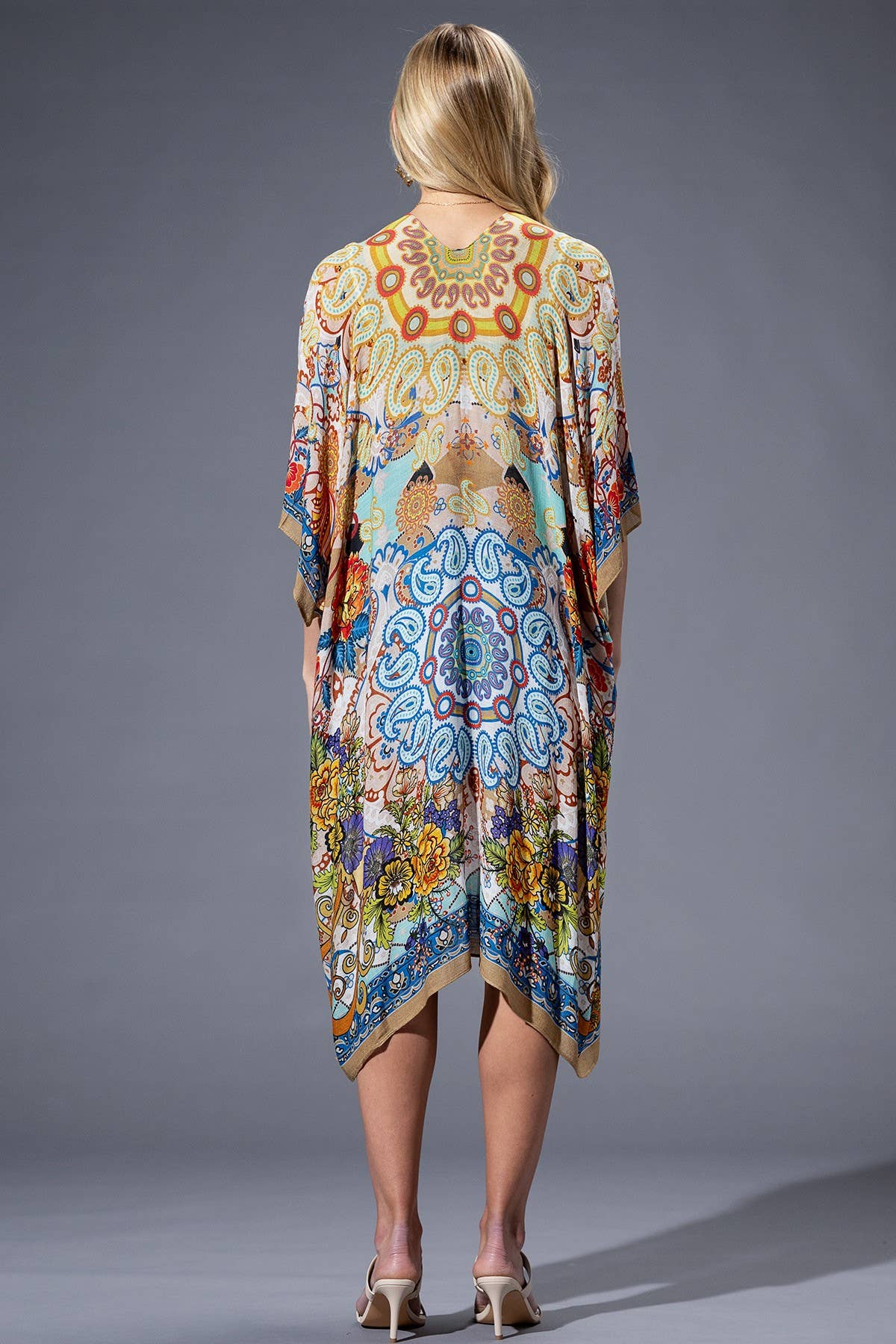 Gold Blue Mandala Viscose Kimono: GOLD BLUE MANDALA