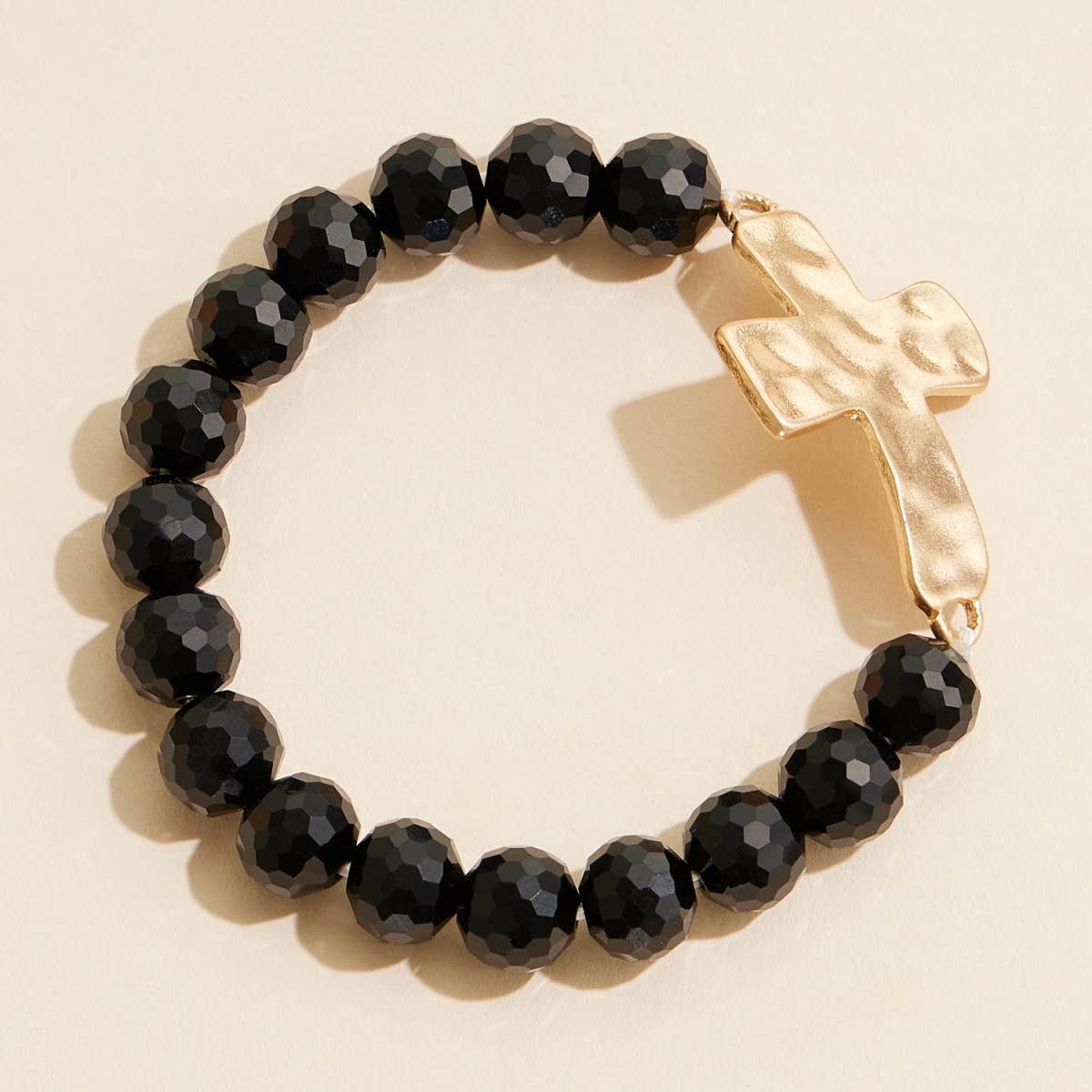 Glass Beaded Cross Charm Stretch Bracelet