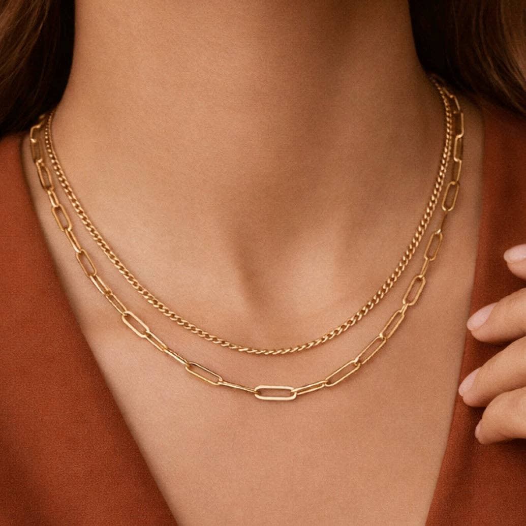18K Gold Plated Waterproof Stainless Steel Chain Necklace - 7419: S0OX3T7419