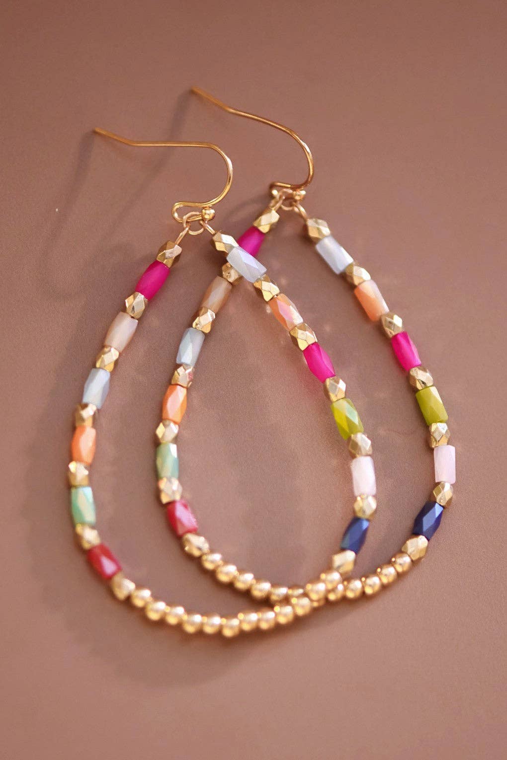 Teardrop Wire Beaded Glass Crystal Earrings - 7700: S0OX3T7700 Multicolored