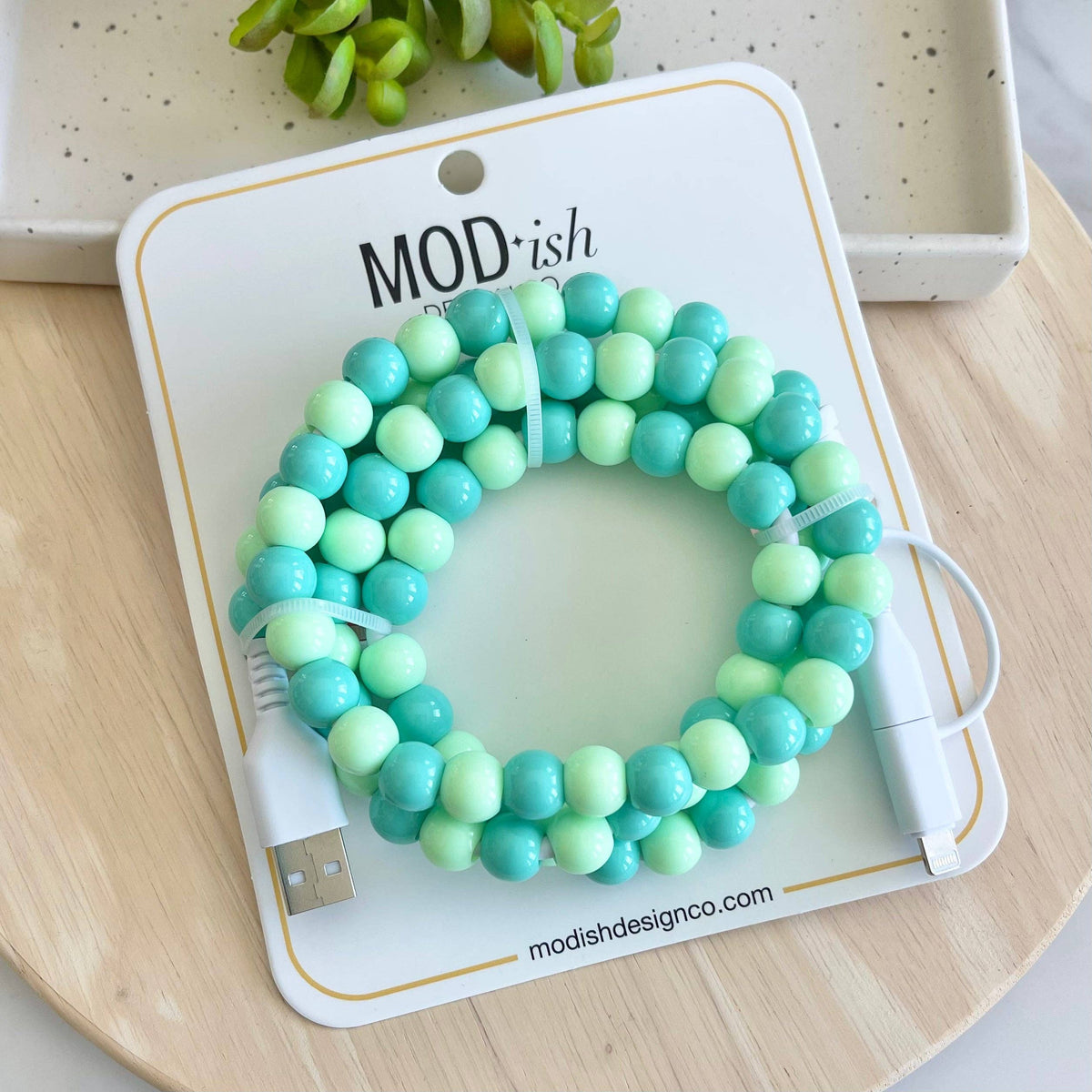 Beaded Phone Charger - Greens