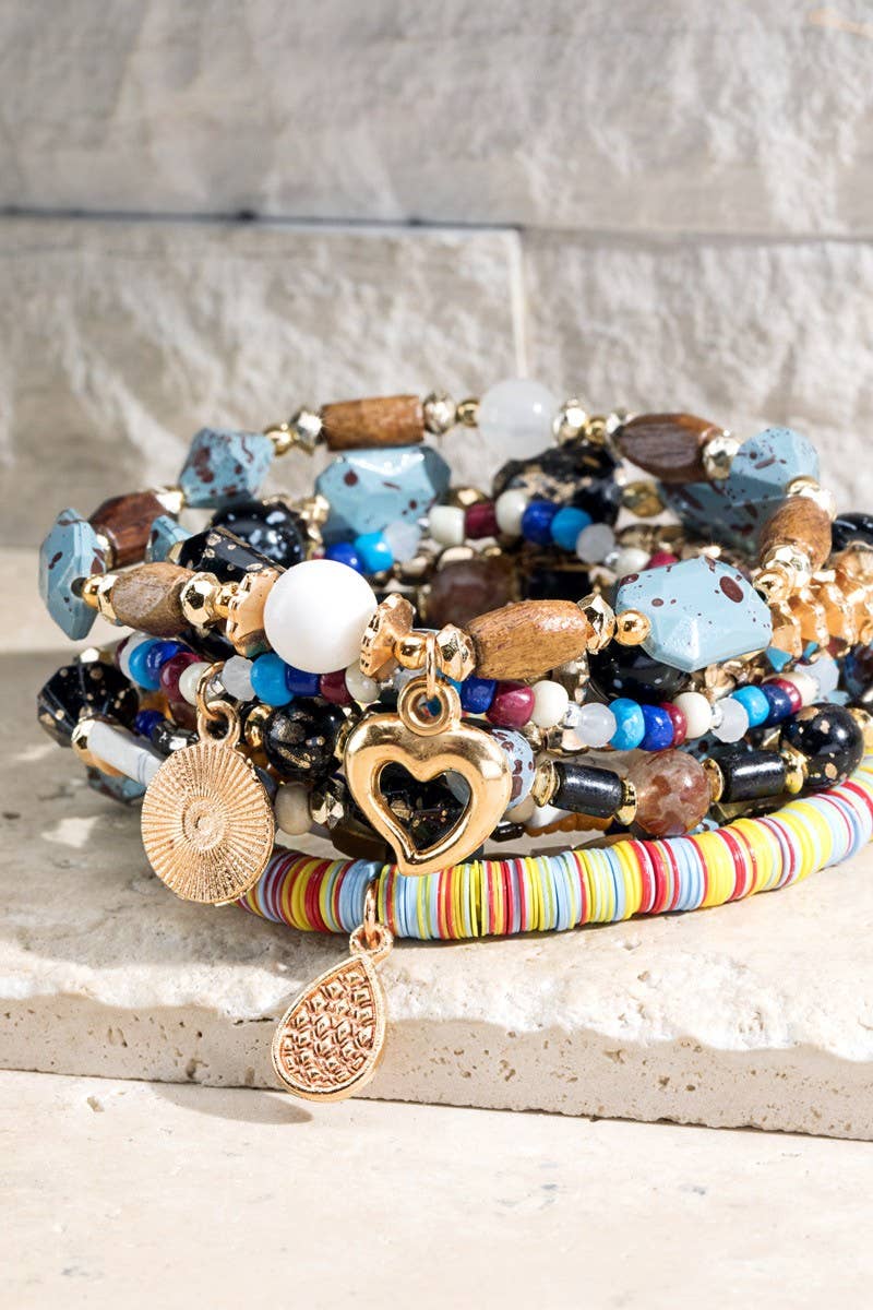 Layered Mixed Beads Bracelet: Stone(Gdgry) / OS