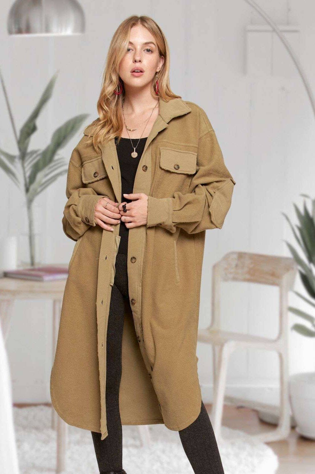 CEJ3424 - ELBOW PATCHED BUTTON DOWN LONG JACKET