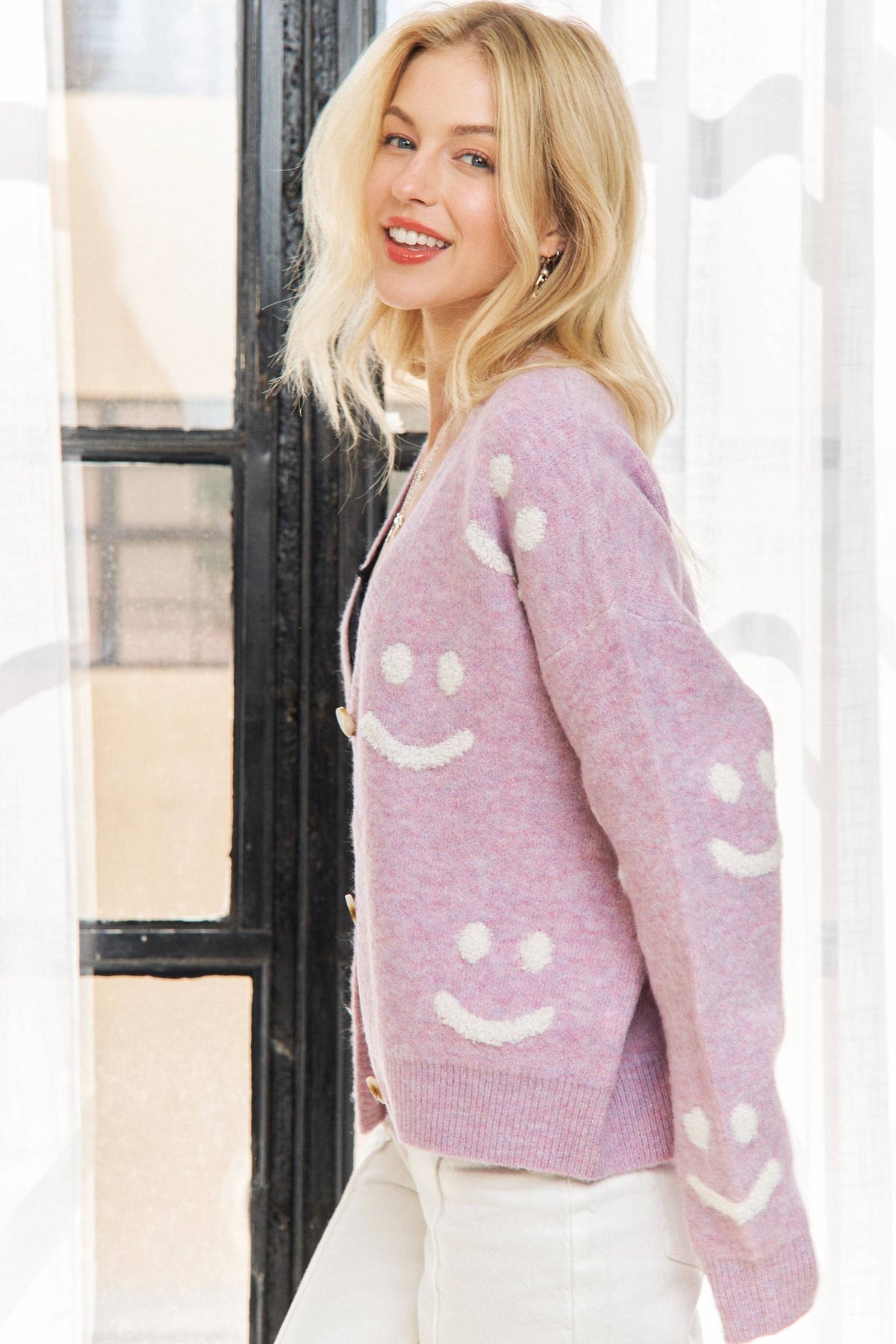 CESW3769-BUTTONDOWN FLUFFY SMILE SWEATER CARDIGAN