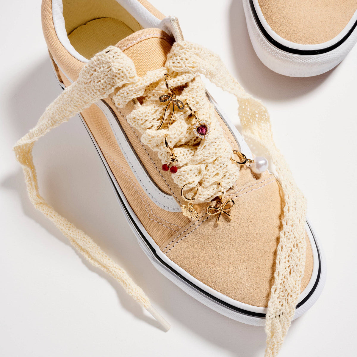 Lace Sneaker Shoelaces with Charm Set | Coquette Shoe Laces