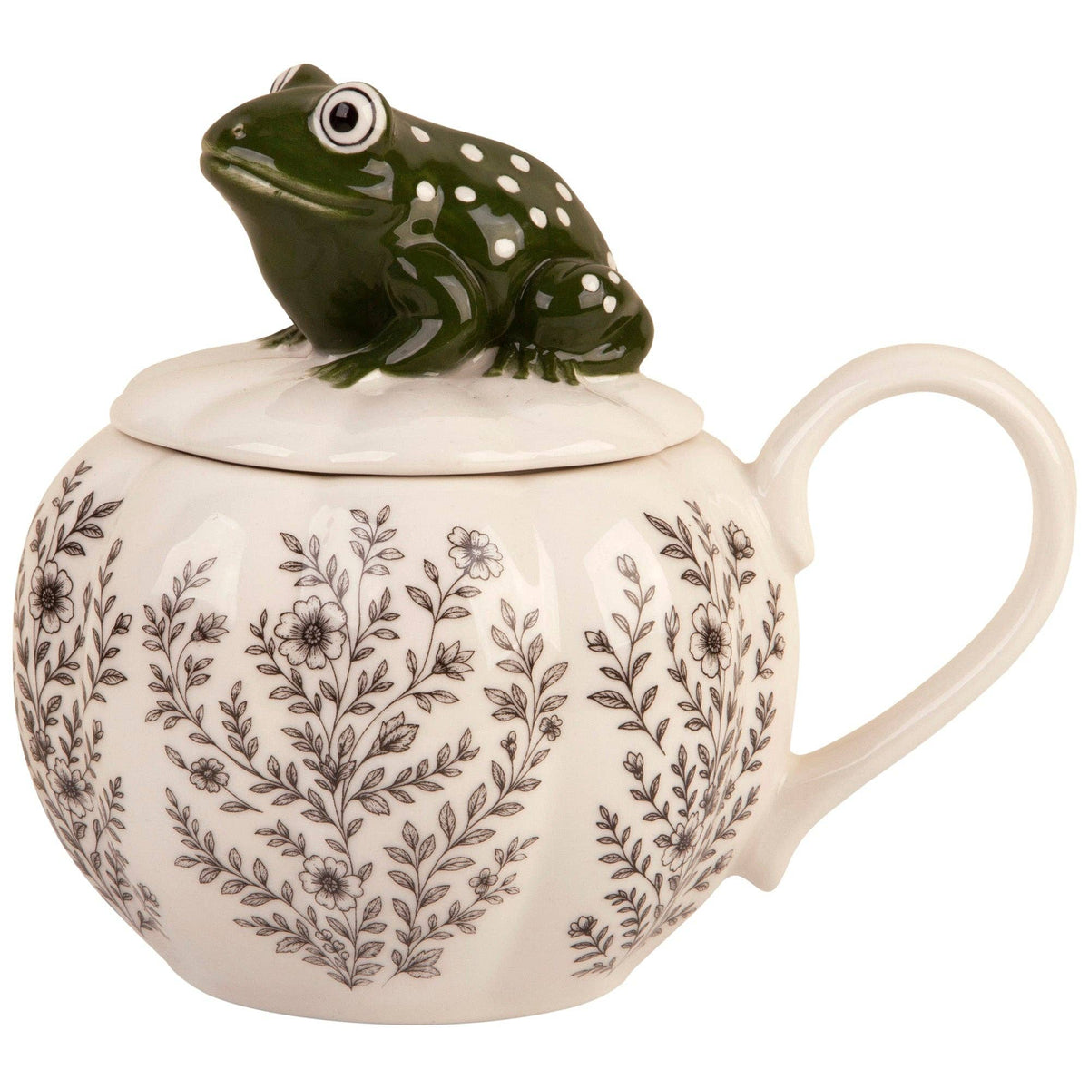 Midnight Garden Toile Pattern Mug With Figural Frog Finial