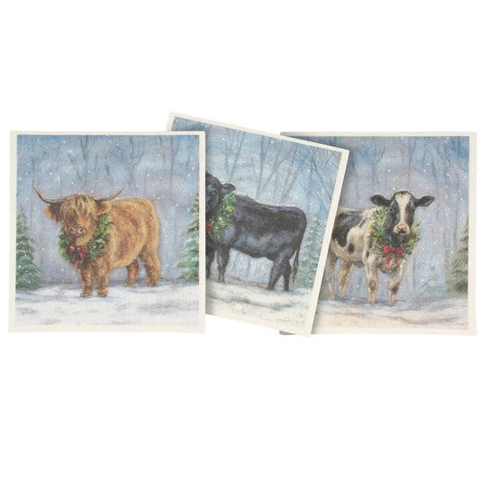 Snowy Cows Swedish Dishcloth Set