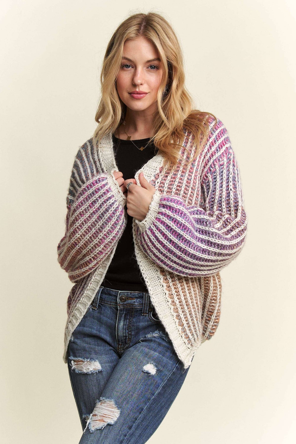 MULTI COLOR OMBRE SWEATER CARDIGAN- CESW3599