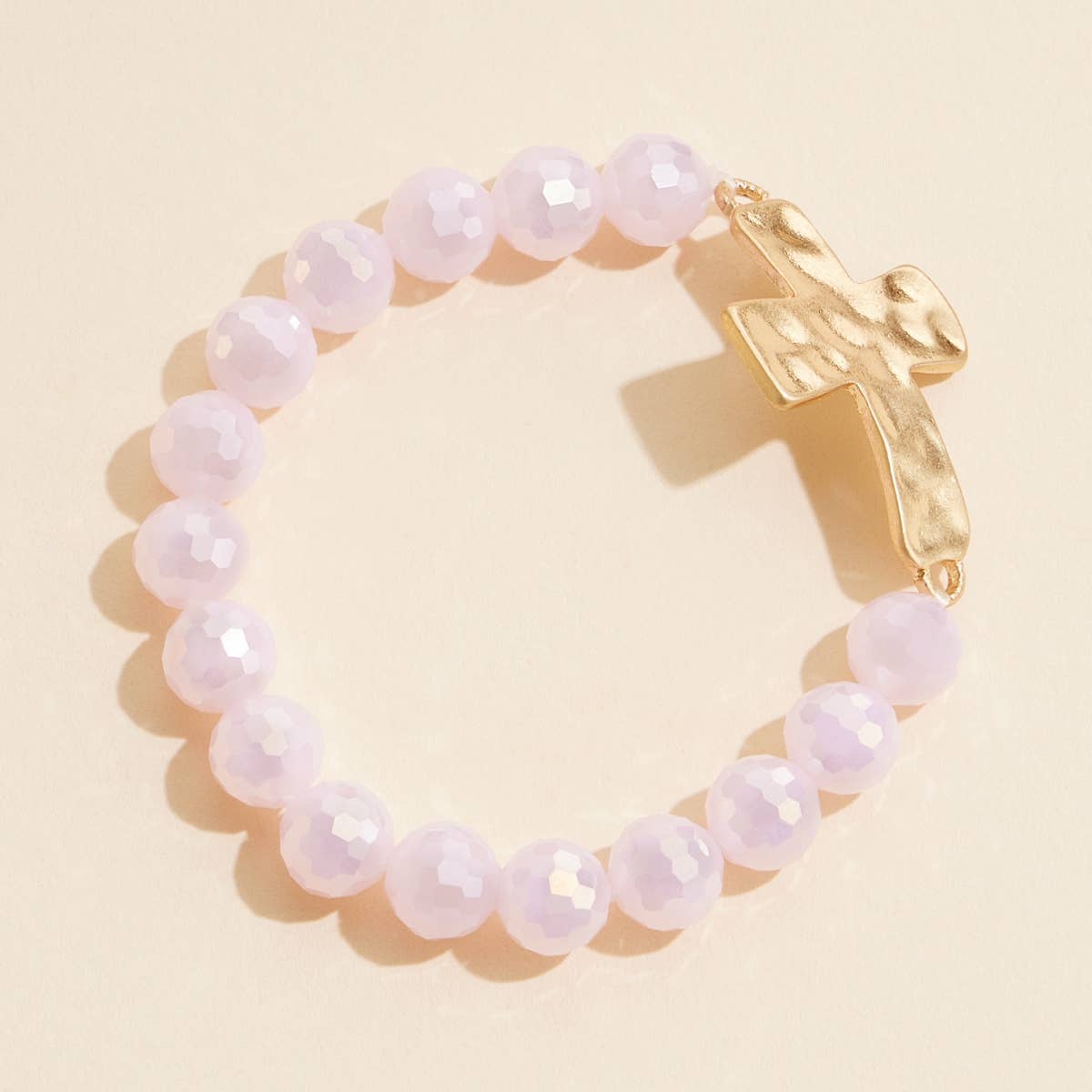 Glass Beaded Cross Charm Stretch Bracelet