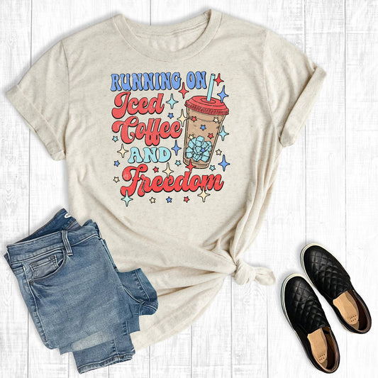 Running On Iced Coffee And Freedom Graphic Tee: Oat / Short Sleeve