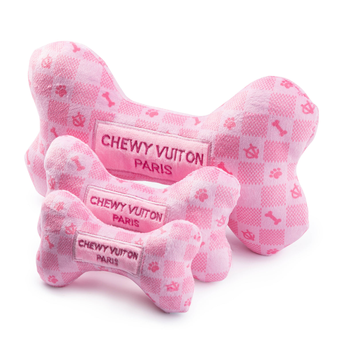 Pink Checker Chewy Vuiton Bone  | Squeaker Dog Toy