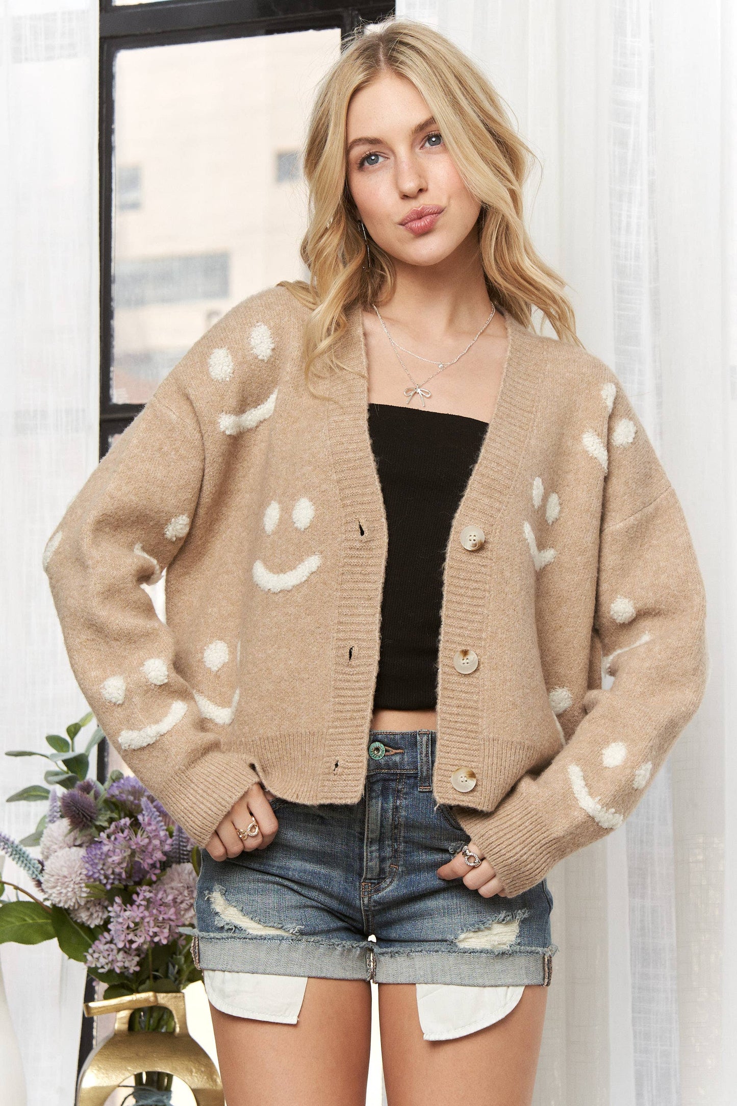 CESW3769-BUTTONDOWN FLUFFY SMILE SWEATER CARDIGAN