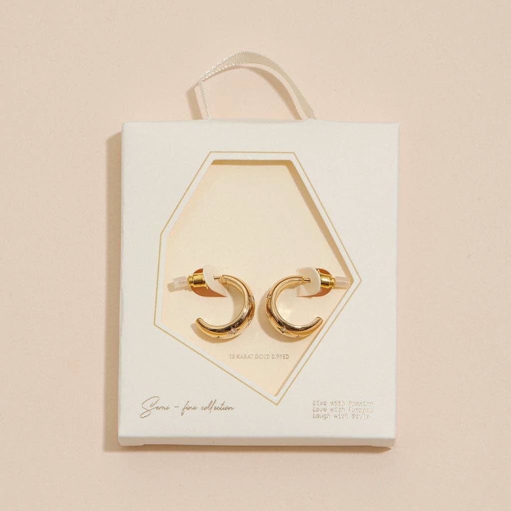 CZ Northern Star Huggie Earrings | 18K Gold Dipped