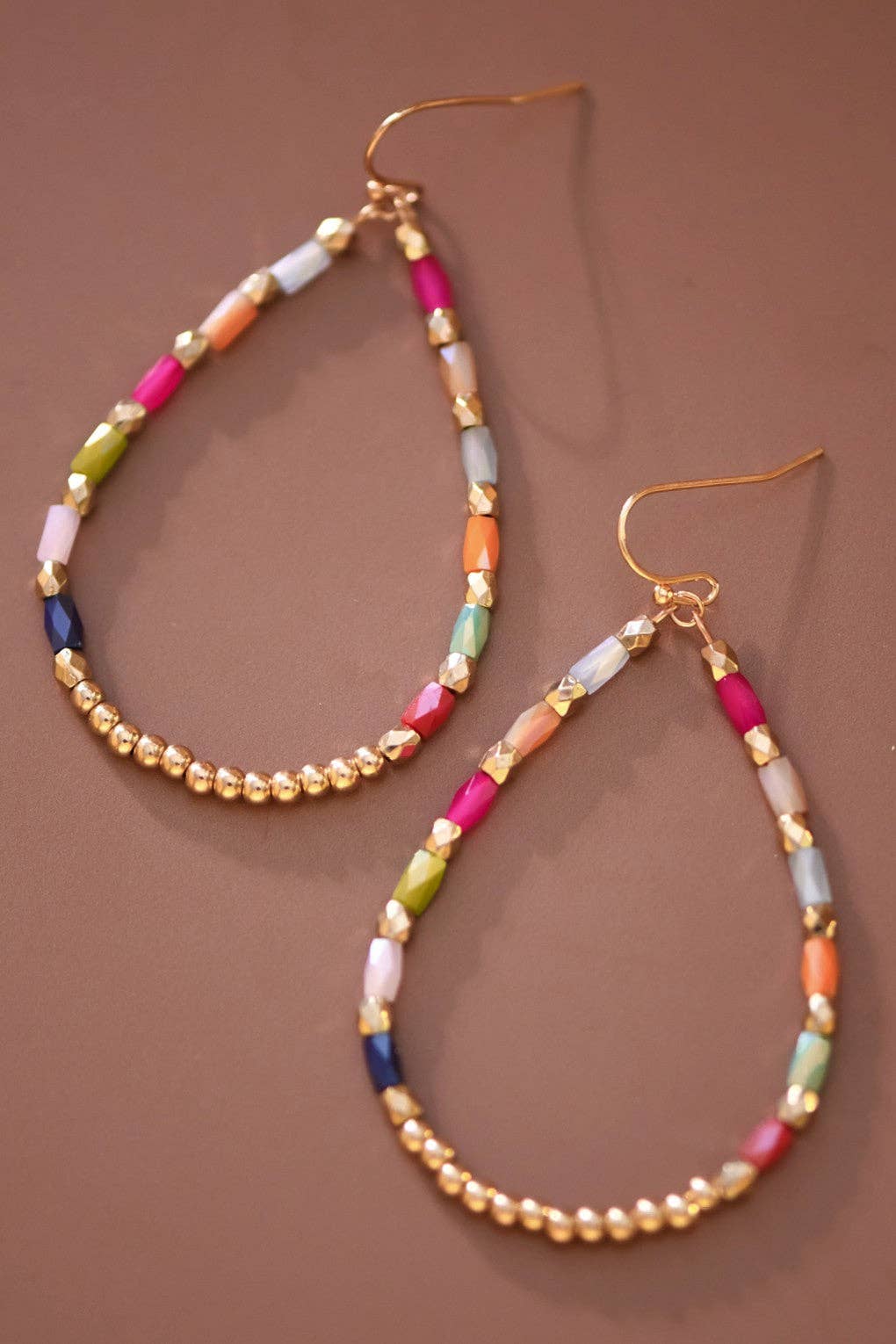 Teardrop Wire Beaded Glass Crystal Earrings - 7700: S0OX3T7700 Multicolored