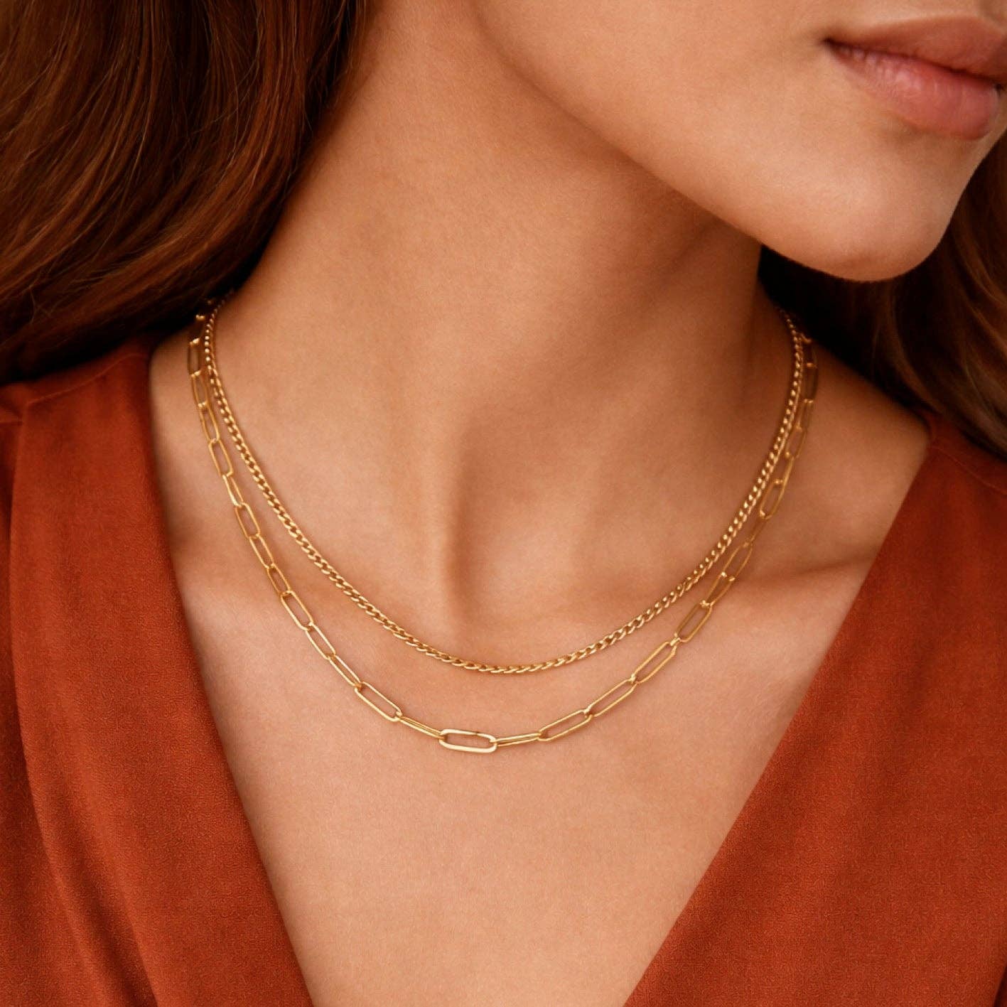 18K Gold Plated Waterproof Stainless Steel Chain Necklace - 7419: S0OX3T7419