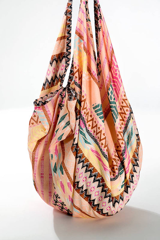 Ethnic Pattern Hand Block Boho Bag: Coral Multi / OS