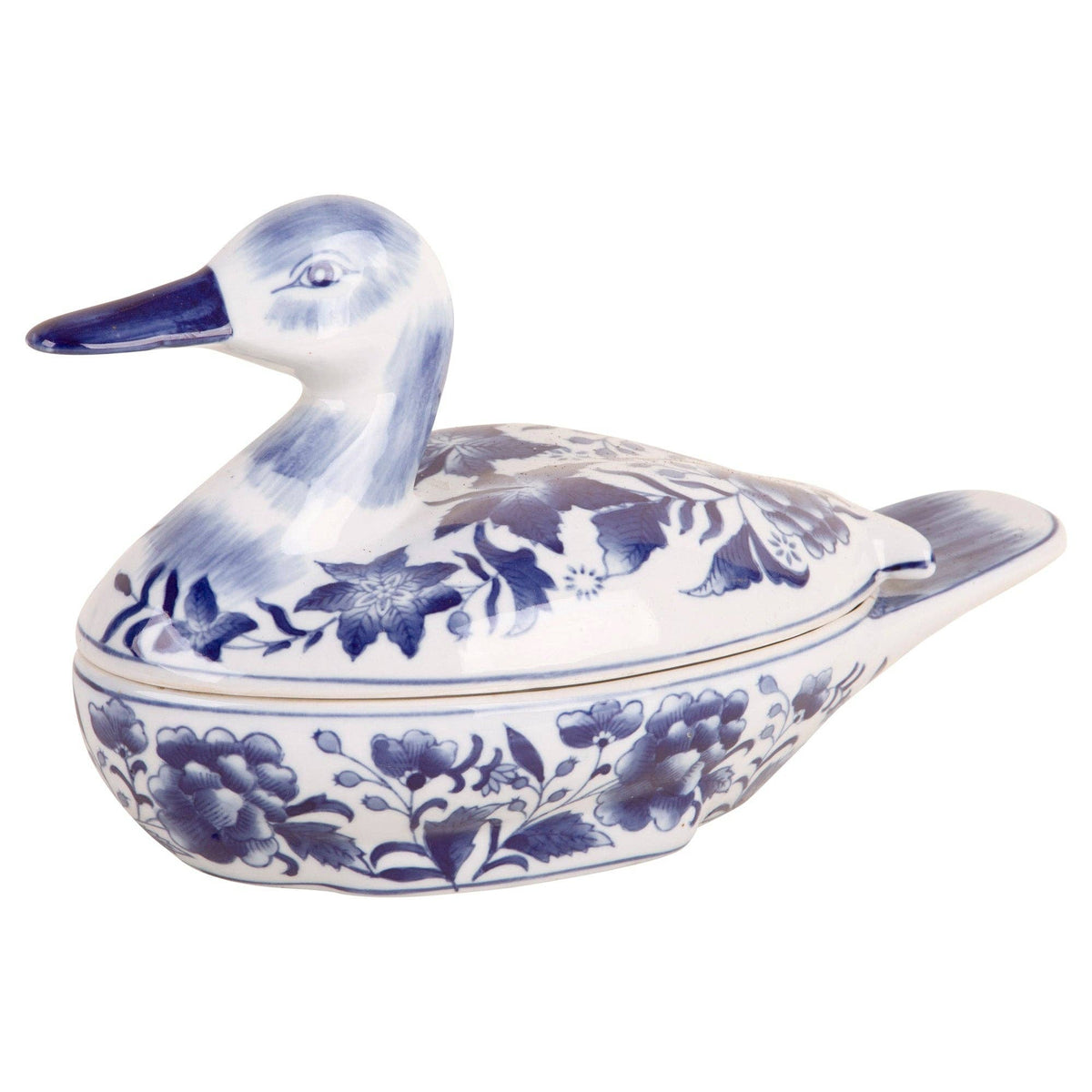 12in Blue White Ceramic Duck Trinket Box