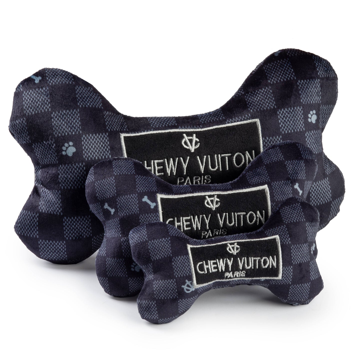 Black Checker Chewy Vuiton Bone  | Squeaker Dog Toy