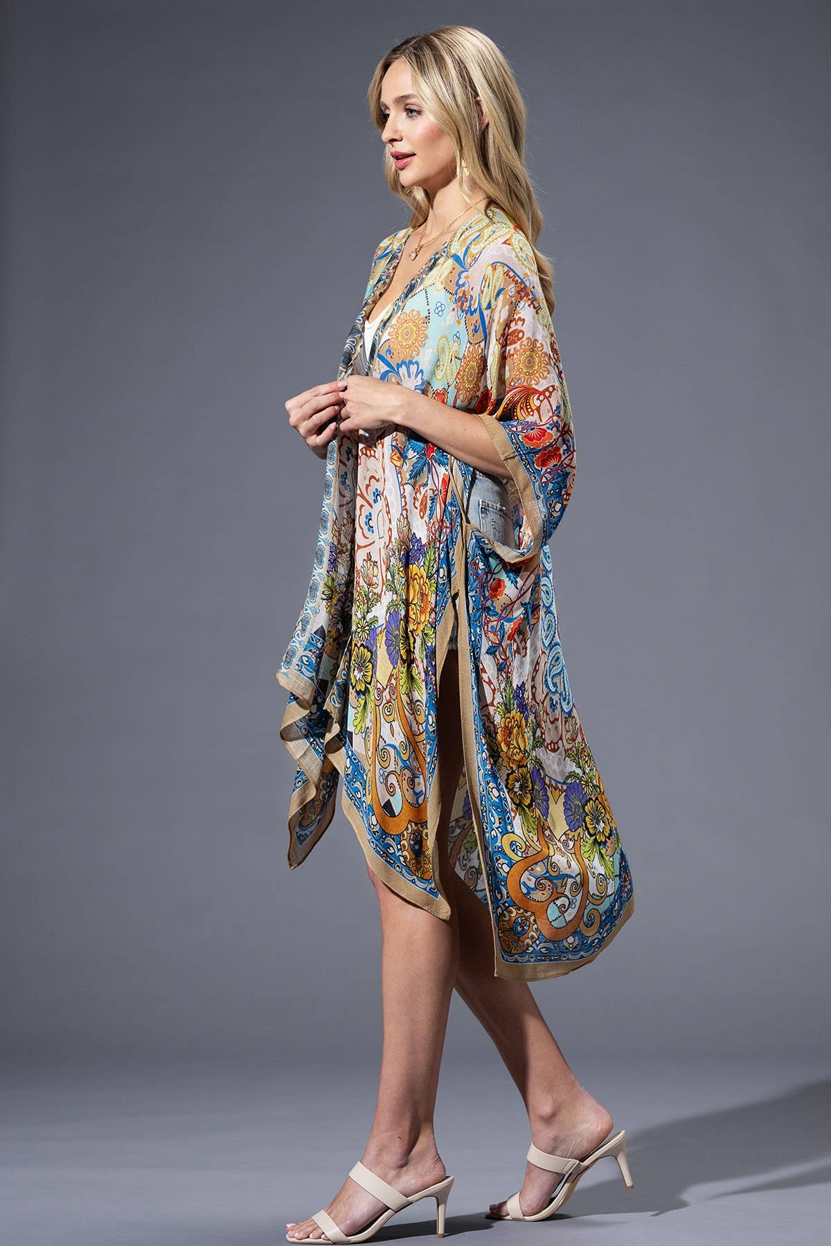 Gold Blue Mandala Viscose Kimono: GOLD BLUE MANDALA