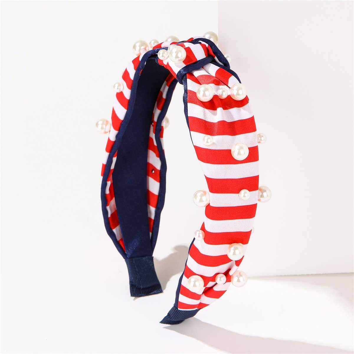 4TH OF JULY USA STRIPE  PEARL HEADBAND | 40HB190: Red