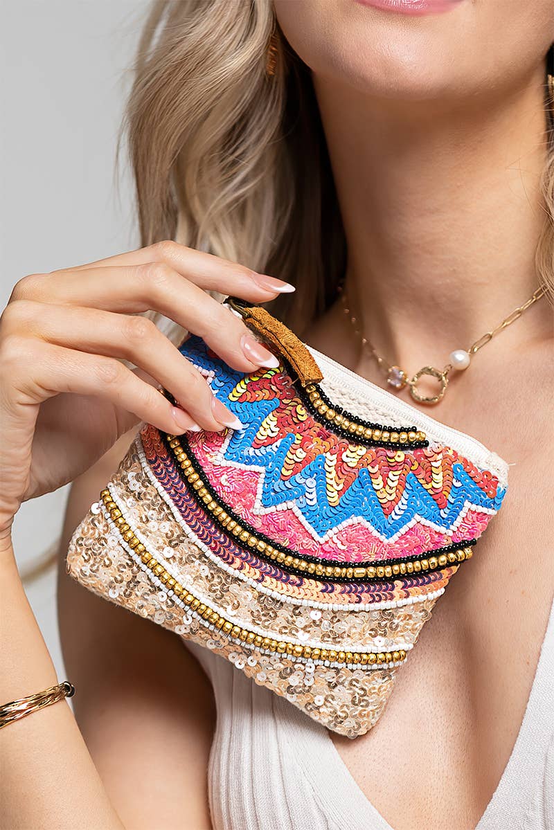 Handmade Crystal Lotus Ethnic Pattern Pouch