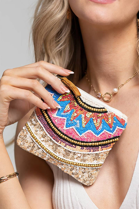 Handmade Crystal Lotus Ethnic Pattern Pouch
