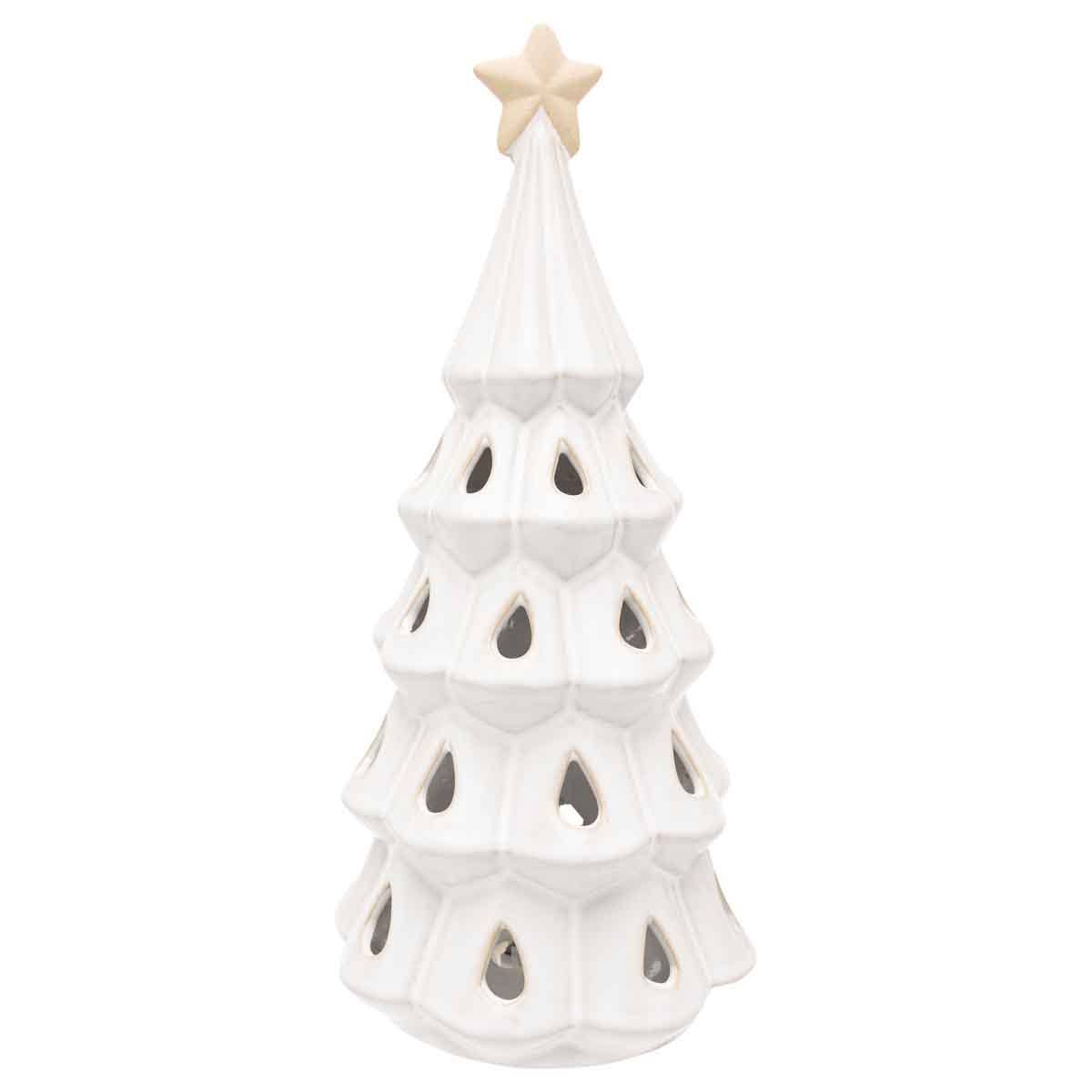 12" Tall White Teardrop Ceramic Tree Christmas Décor