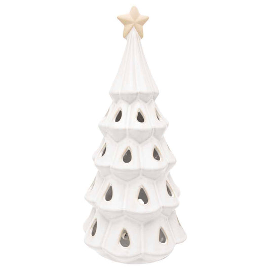12" Tall White Teardrop Ceramic Tree Christmas Décor