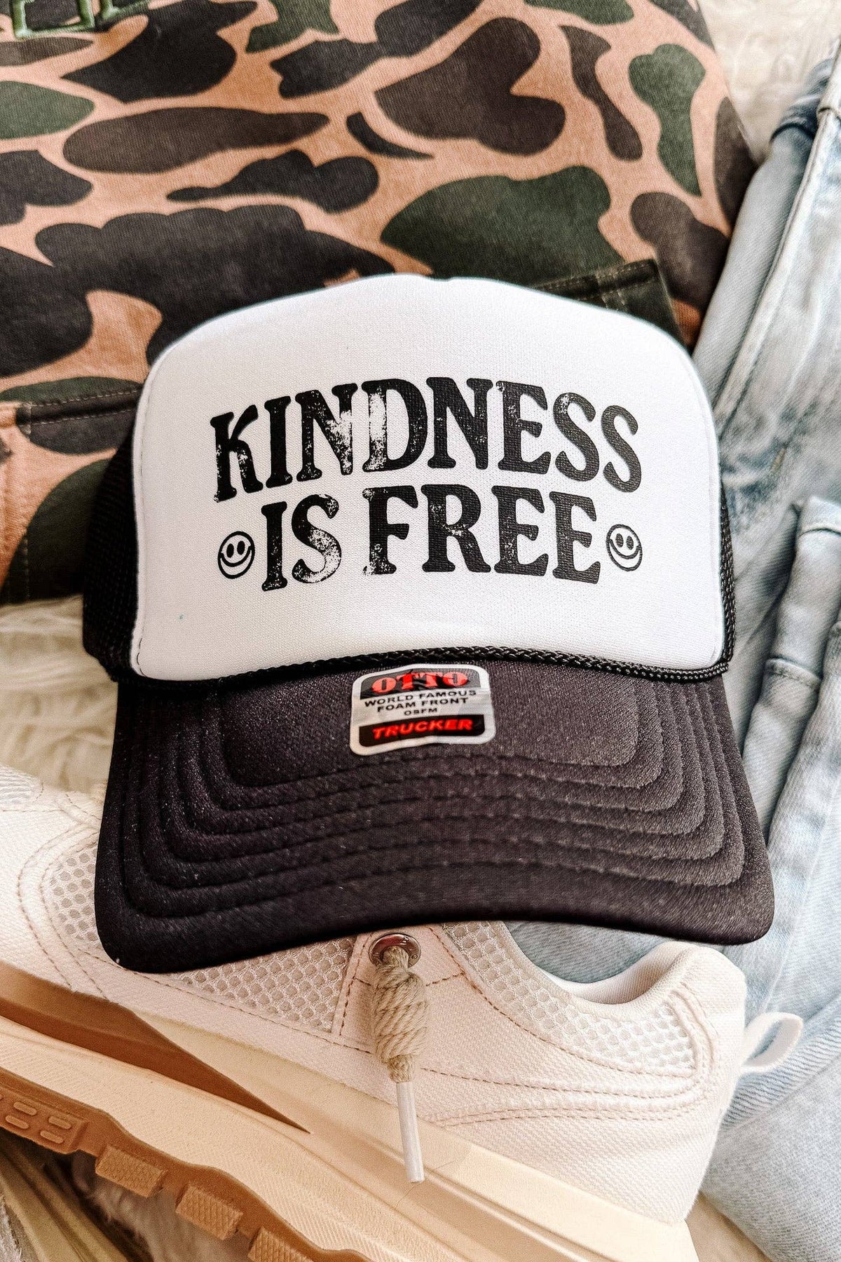 Kindness is Free Trucker Hat - Black & White