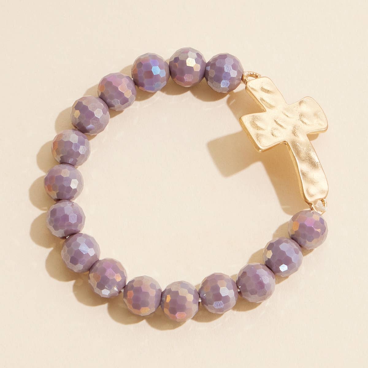 Glass Beaded Cross Charm Stretch Bracelet