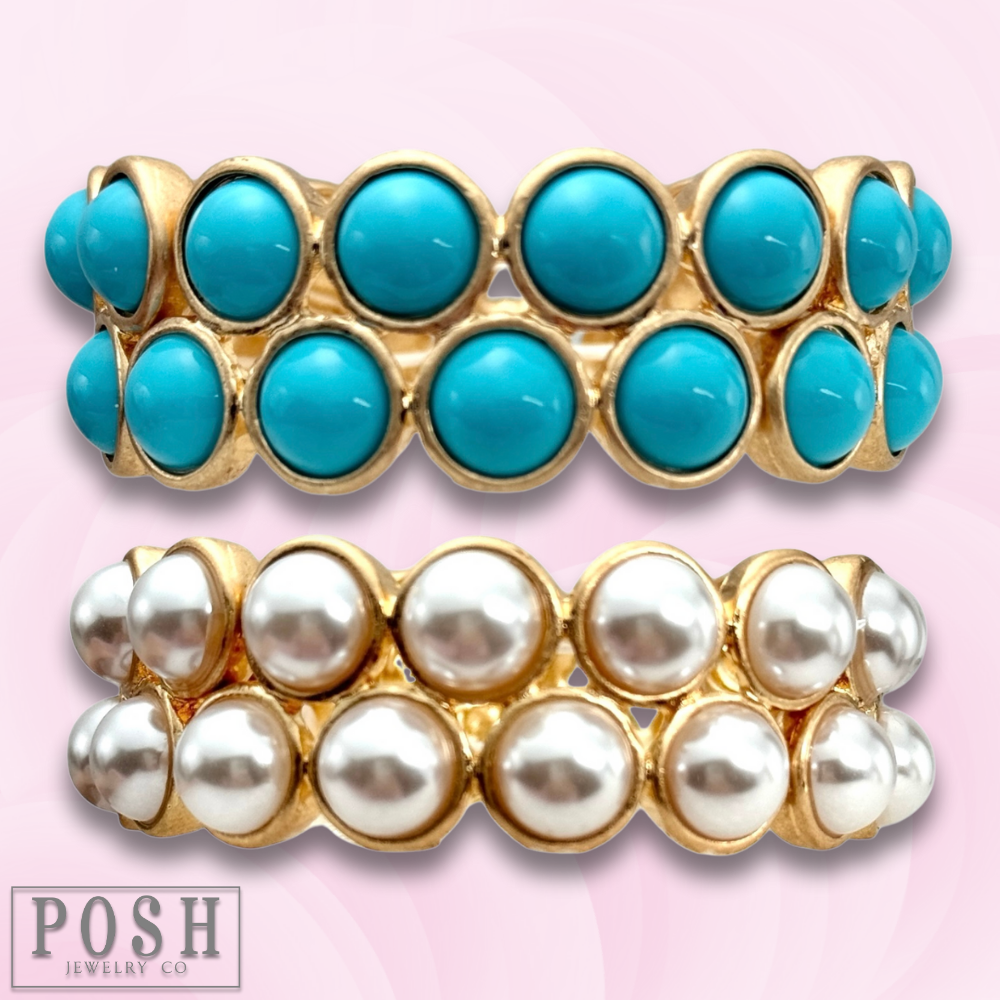 Double row bead bangle bracelet