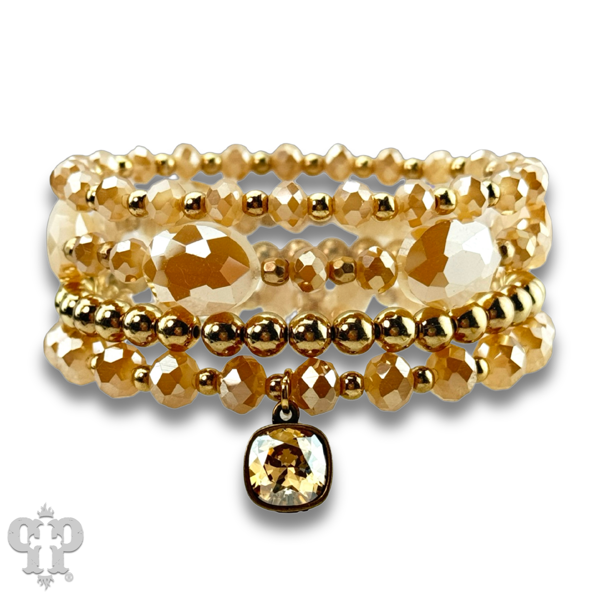 Four strand faceted bead bracelet with crystal from Swarovski® drop