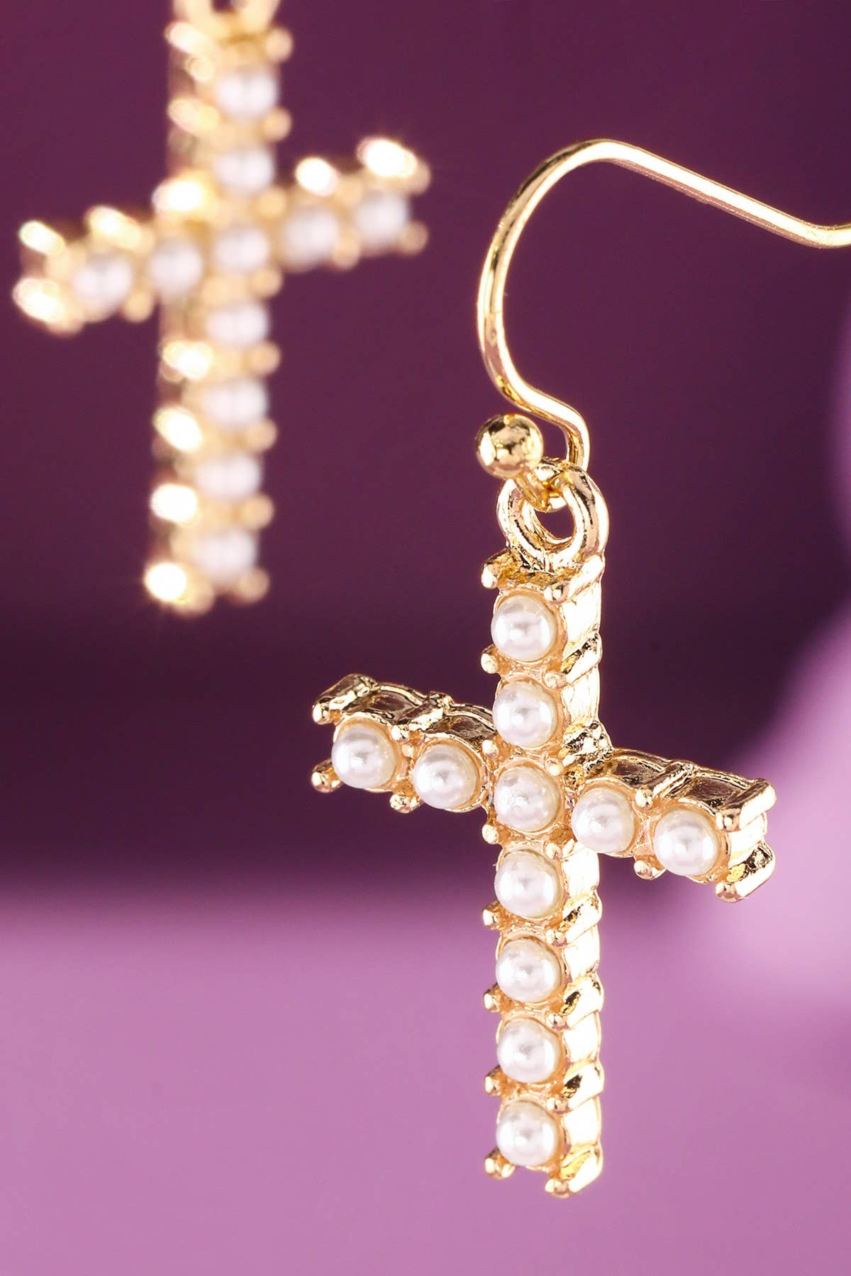 Pearl Cross Earring: GOLD
