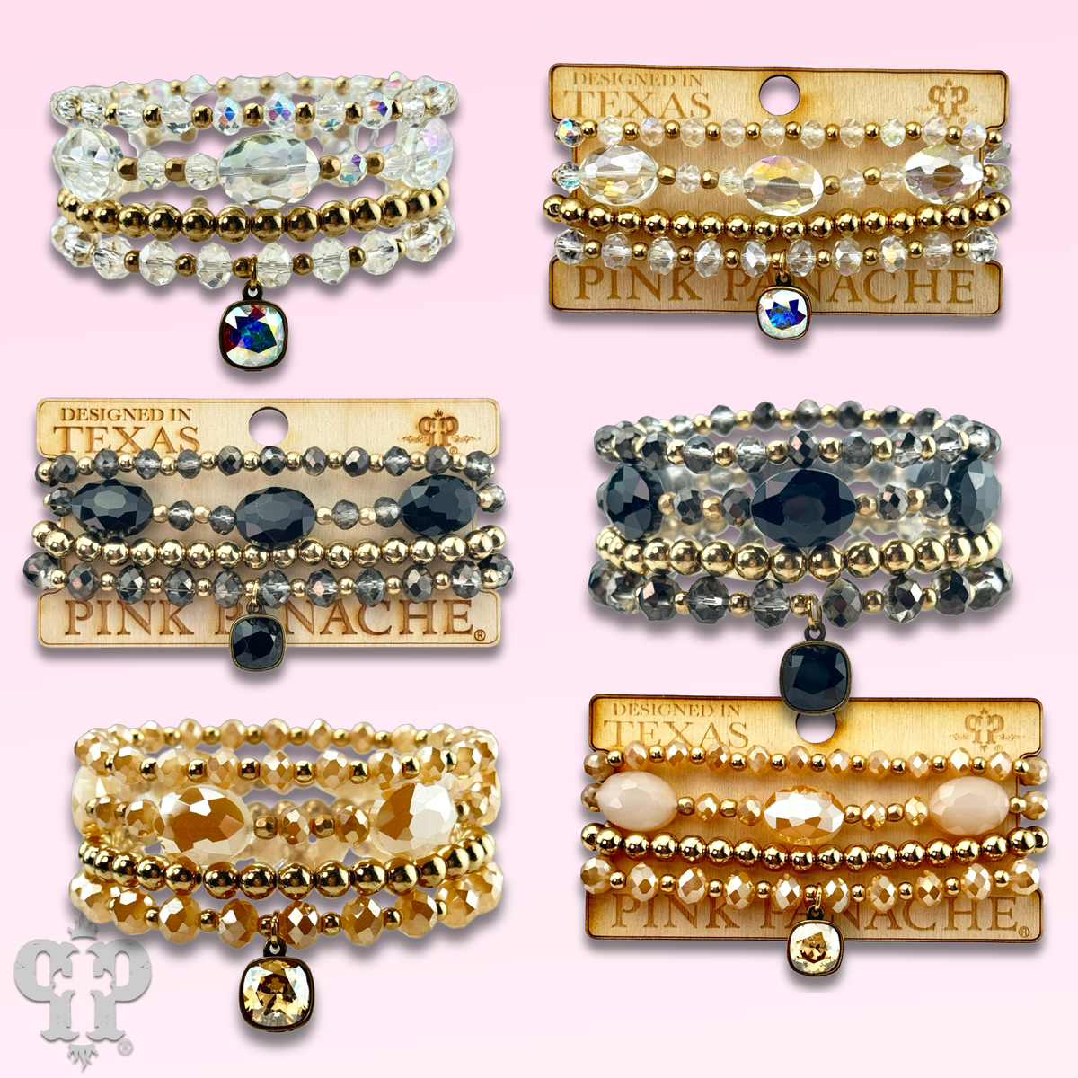 Four strand faceted bead bracelet with crystal from Swarovski® drop