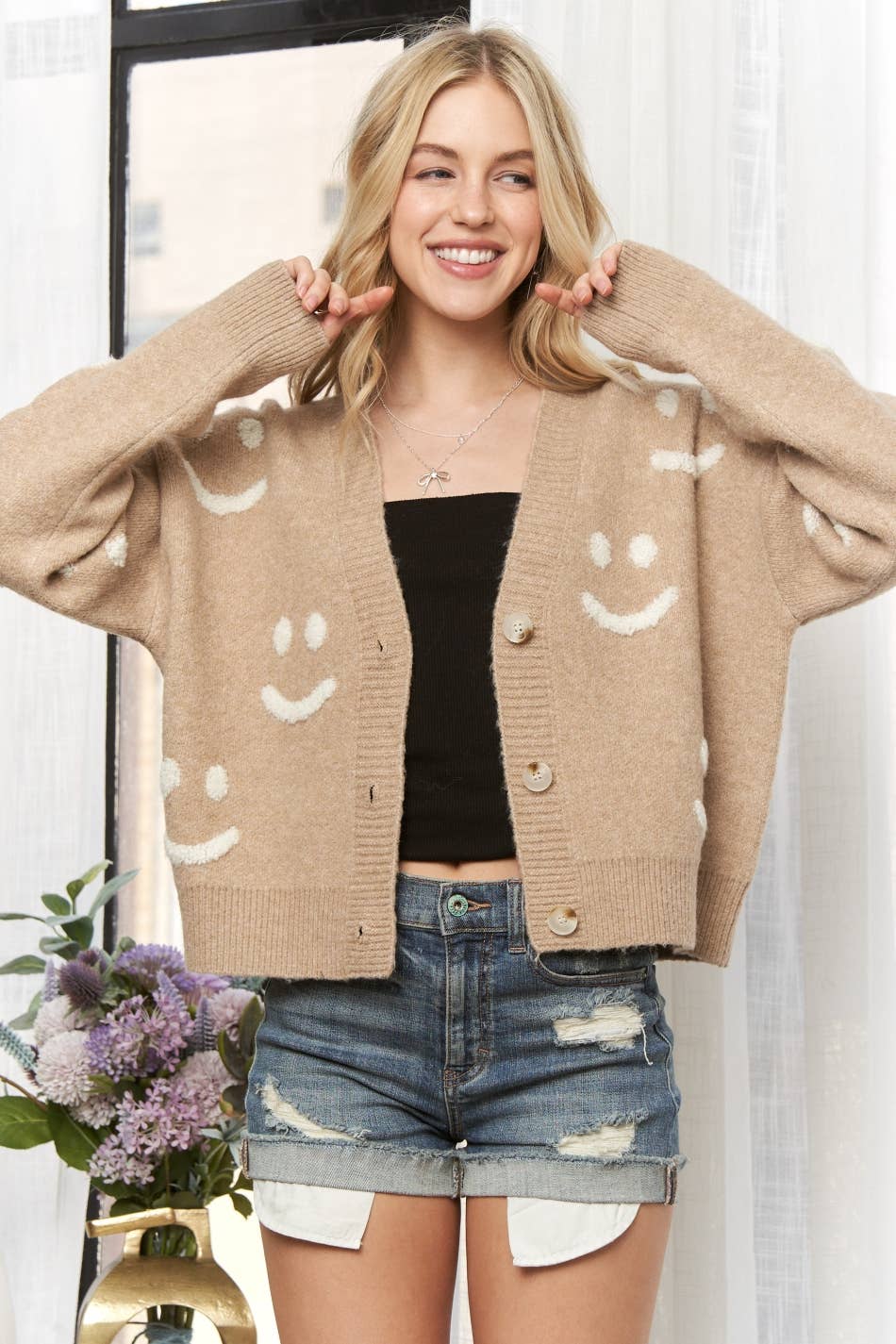 CESW3769-BUTTONDOWN FLUFFY SMILE SWEATER CARDIGAN