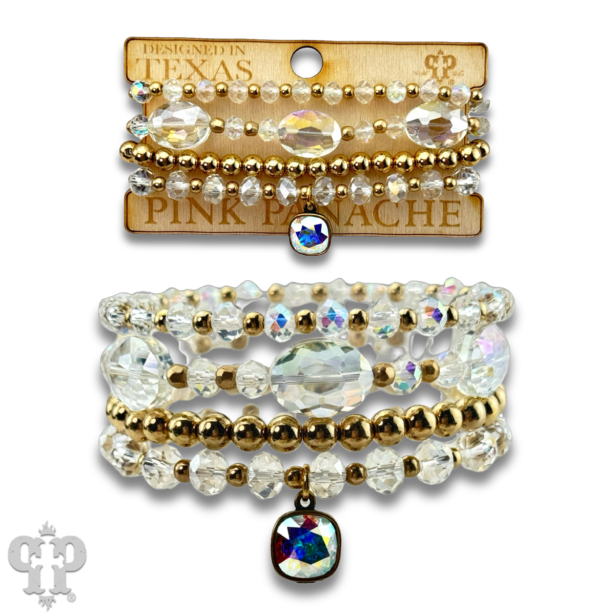 Four strand faceted bead bracelet with crystal from Swarovski® drop