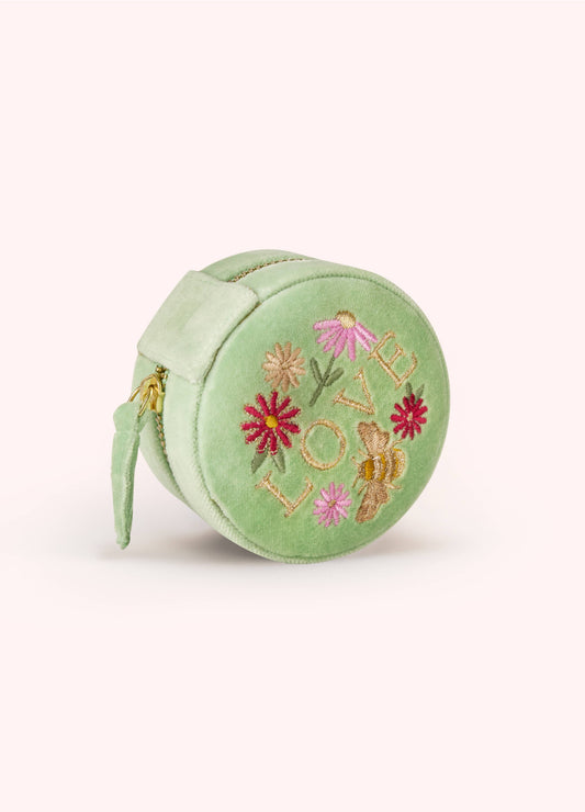 Round Velvet Jewellery Box - Love in a Meadow - Mint: Green