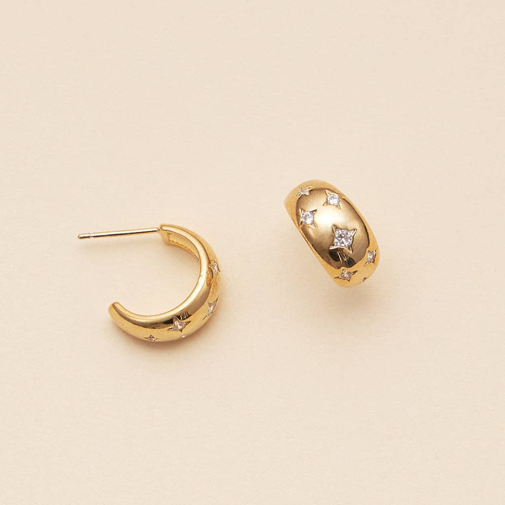 CZ Northern Star Huggie Earrings | 18K Gold Dipped
