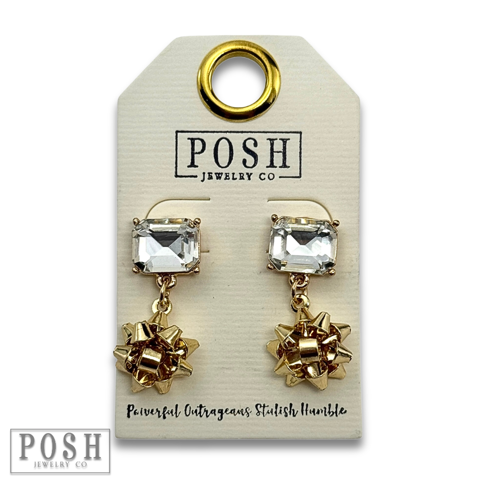 Adorable rhinestone and Christmas bow earring