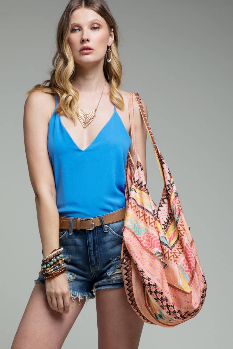 Ethnic Pattern Hand Block Boho Bag: Coral Multi / OS