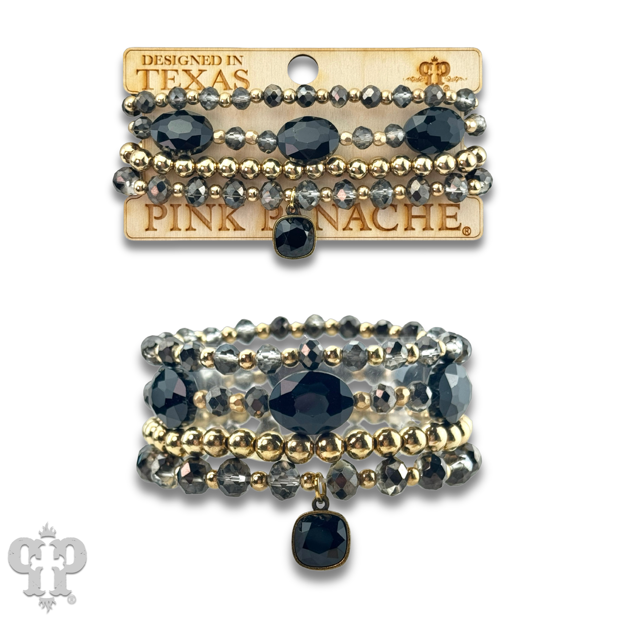 Four strand faceted bead bracelet with crystal from Swarovski® drop