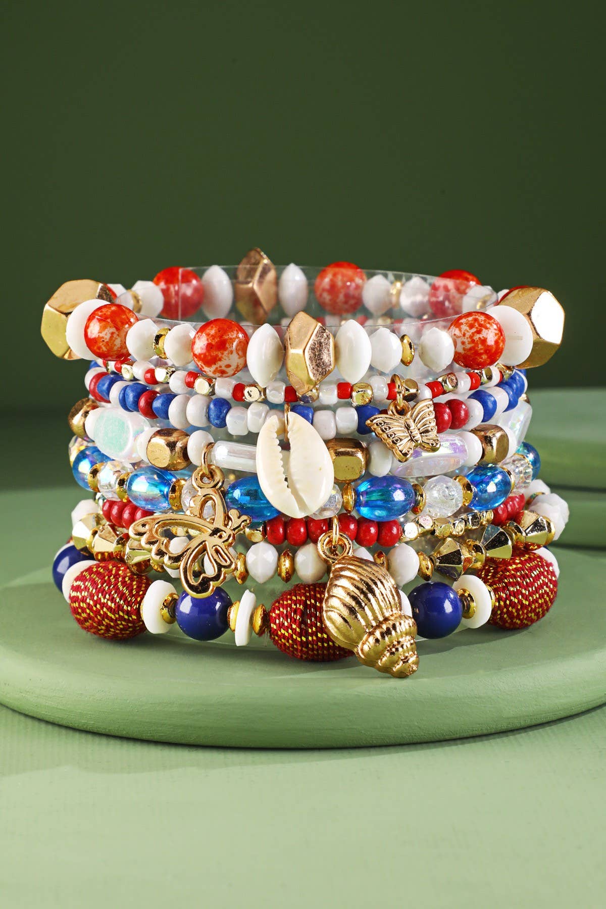 8 Set Patriotic Beaded Stackable Bracelets: Patriotic Panache (US)