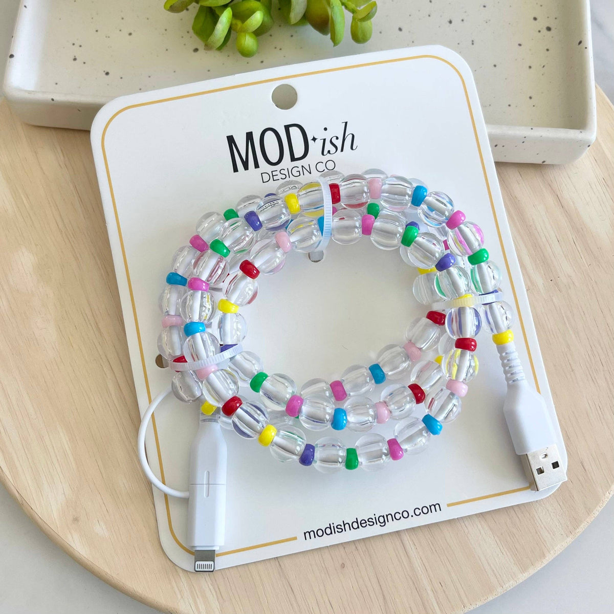 Beaded Phone Charger - Clear Rainbow