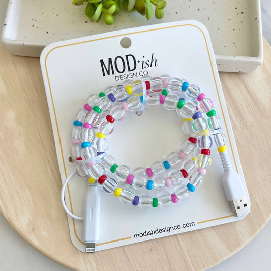 Beaded Phone Charger - Clear Rainbow