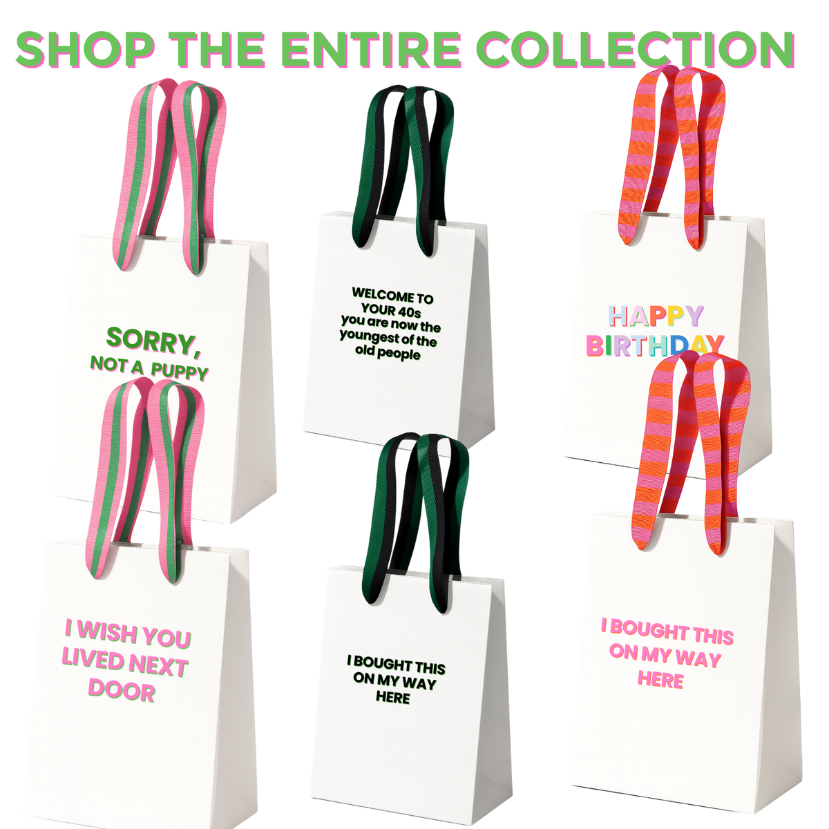 Funny Gift Bag Happy Birthday | pink + orange preppy stripe
