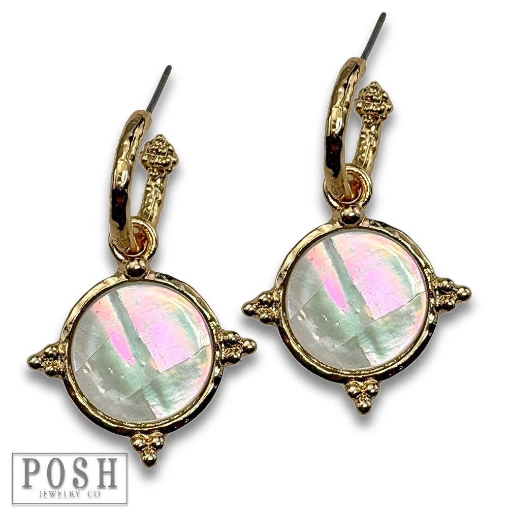 Mother-of-pearl look coin earring
