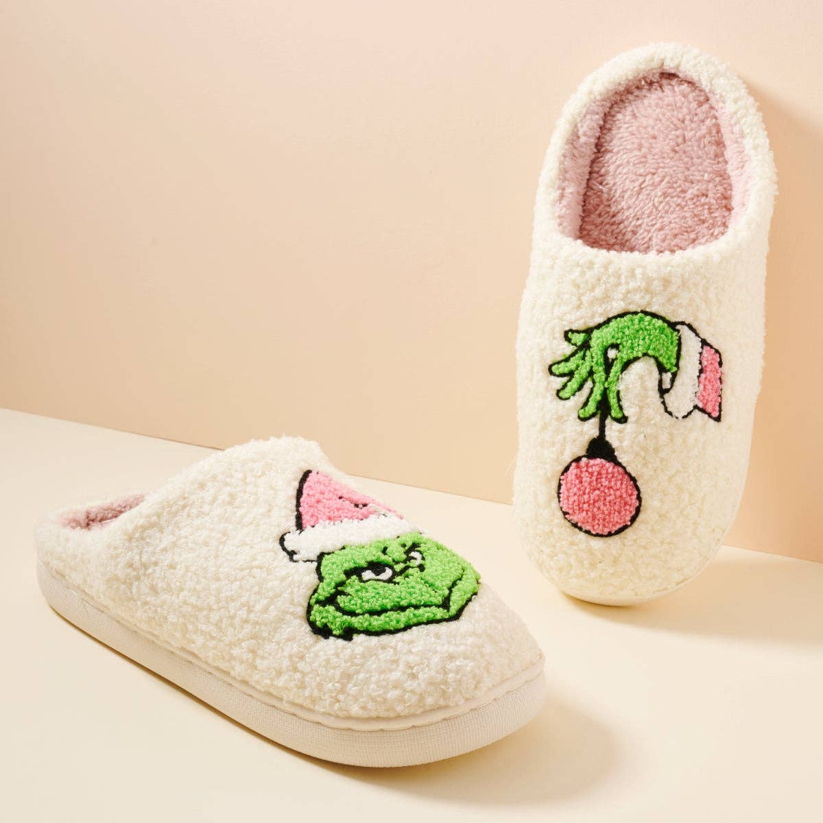 Sherpa Green Monster Christmas Slippers | Holiday Home Slippers