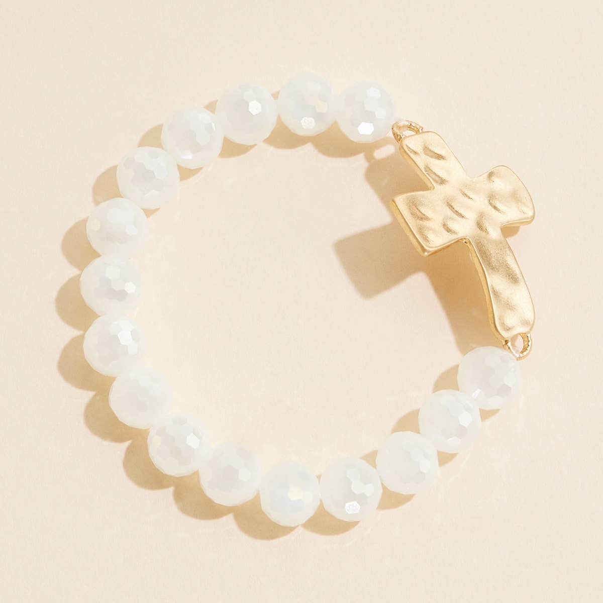 Glass Beaded Cross Charm Stretch Bracelet